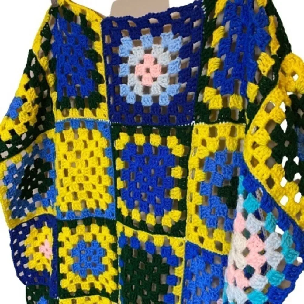 Hand crocheted granny square baby Afghan size 49” X 37”